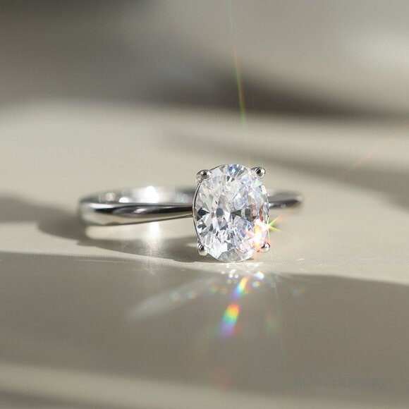 5A CZ Oval Engagement Ring, Adjustable Solitaire Ring | 1CT Wedding Promise Ring - Picture 7 of 7
